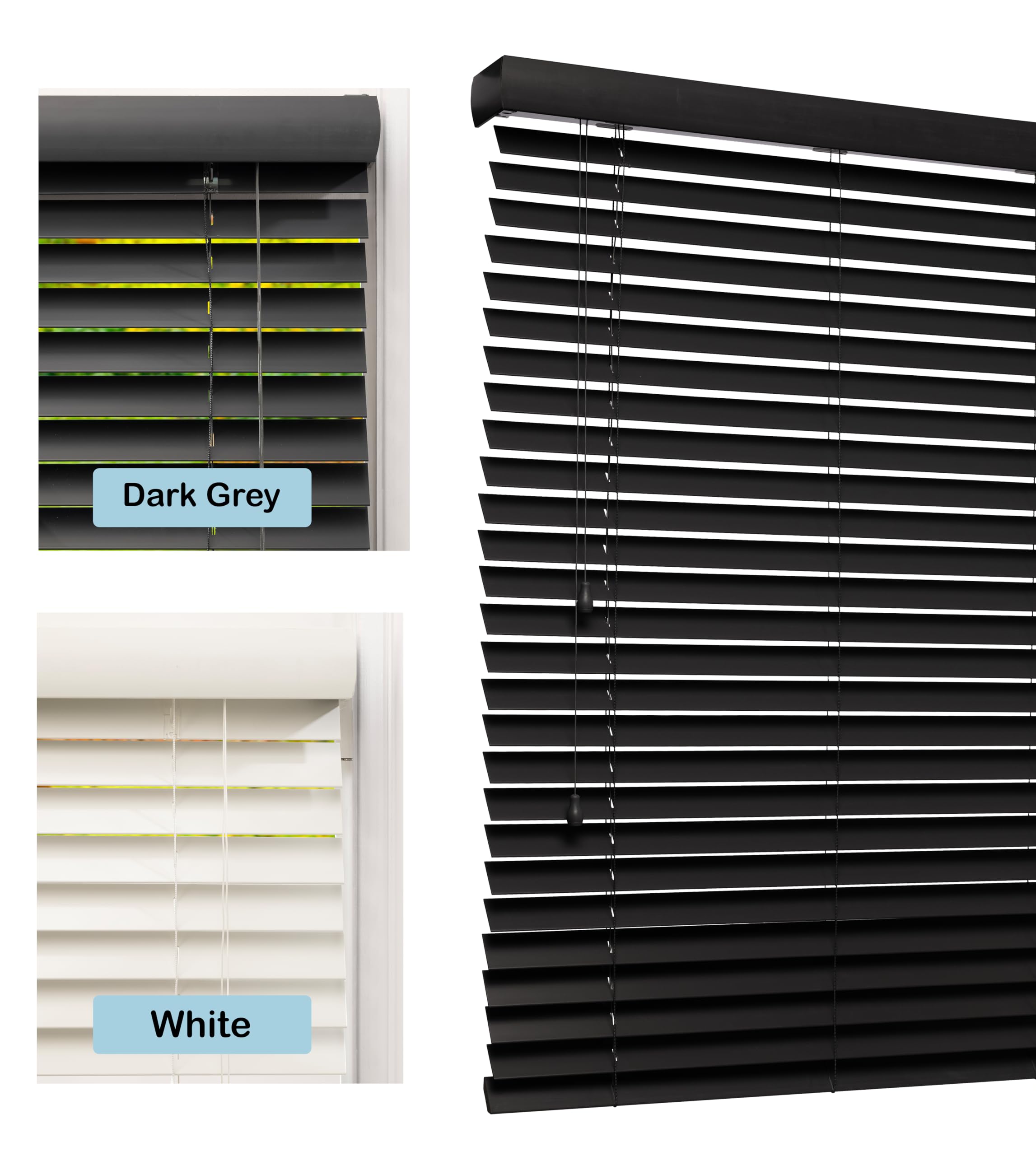 Lister Cartwright 50Mm Fauxwood Dark Grey 50Mm Fauxwood Venetian Blinds For Windows– Trimmable, Easy Fit Curtains, Child Safe – Durable Home & Office Blind (Dark Grey, 115W X 120H Cm)
