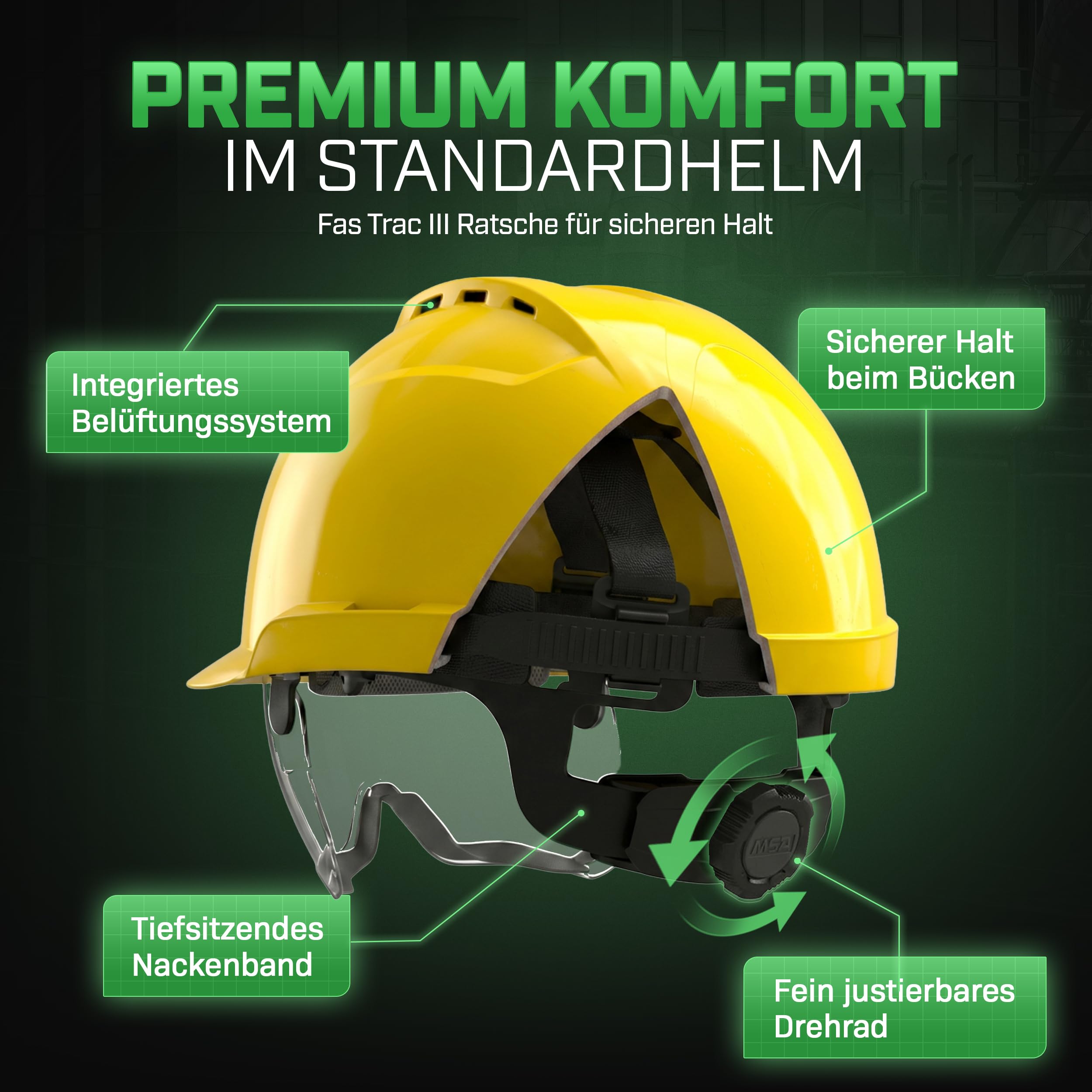 MSA V-Gard 930 - Casco de protección con ventilación y visera para obras e industria, según DIN EN 397 para el trabajo