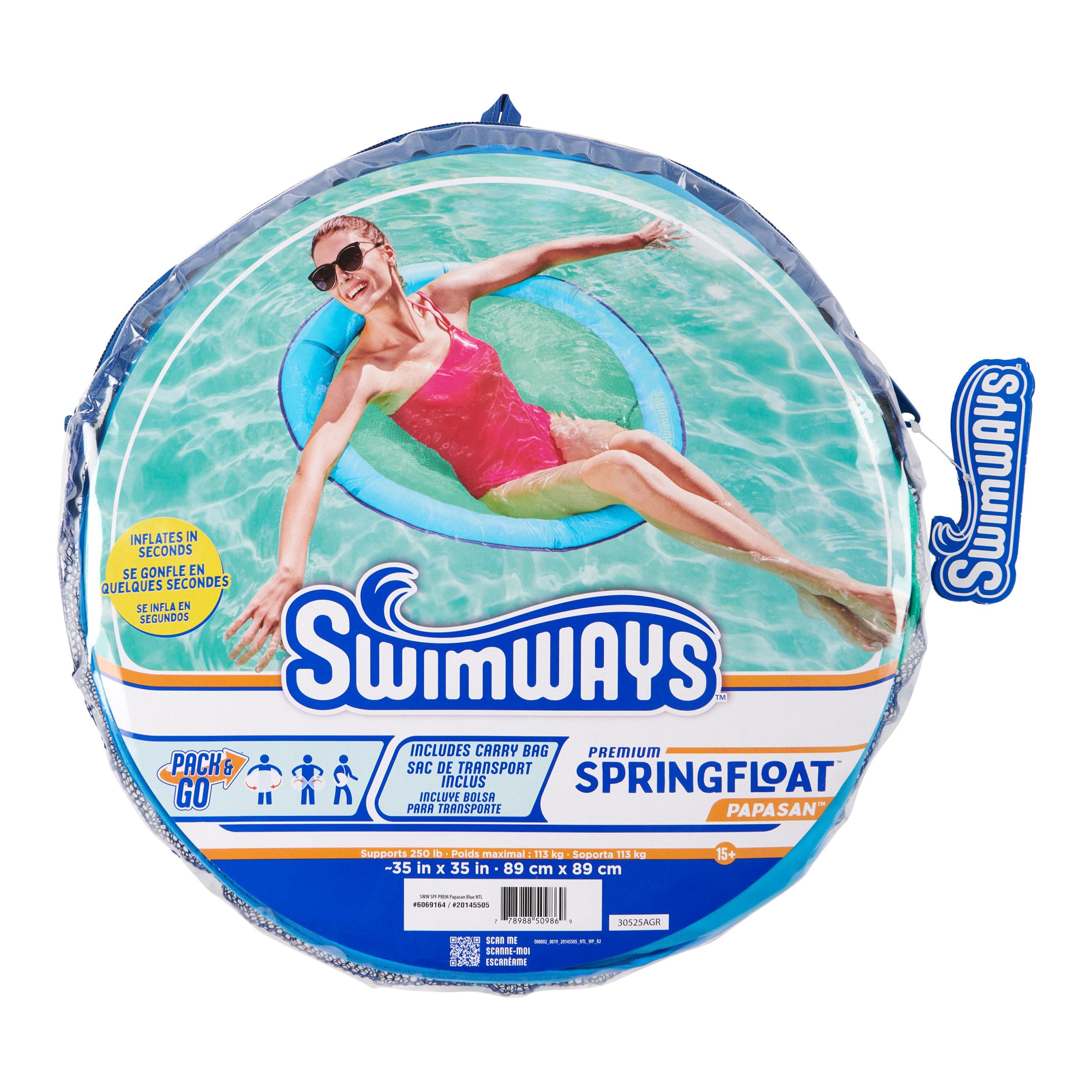 SwimWays Spring Float Papasan Chaise Longue Gonflable avec Valve Hyper-Plate
