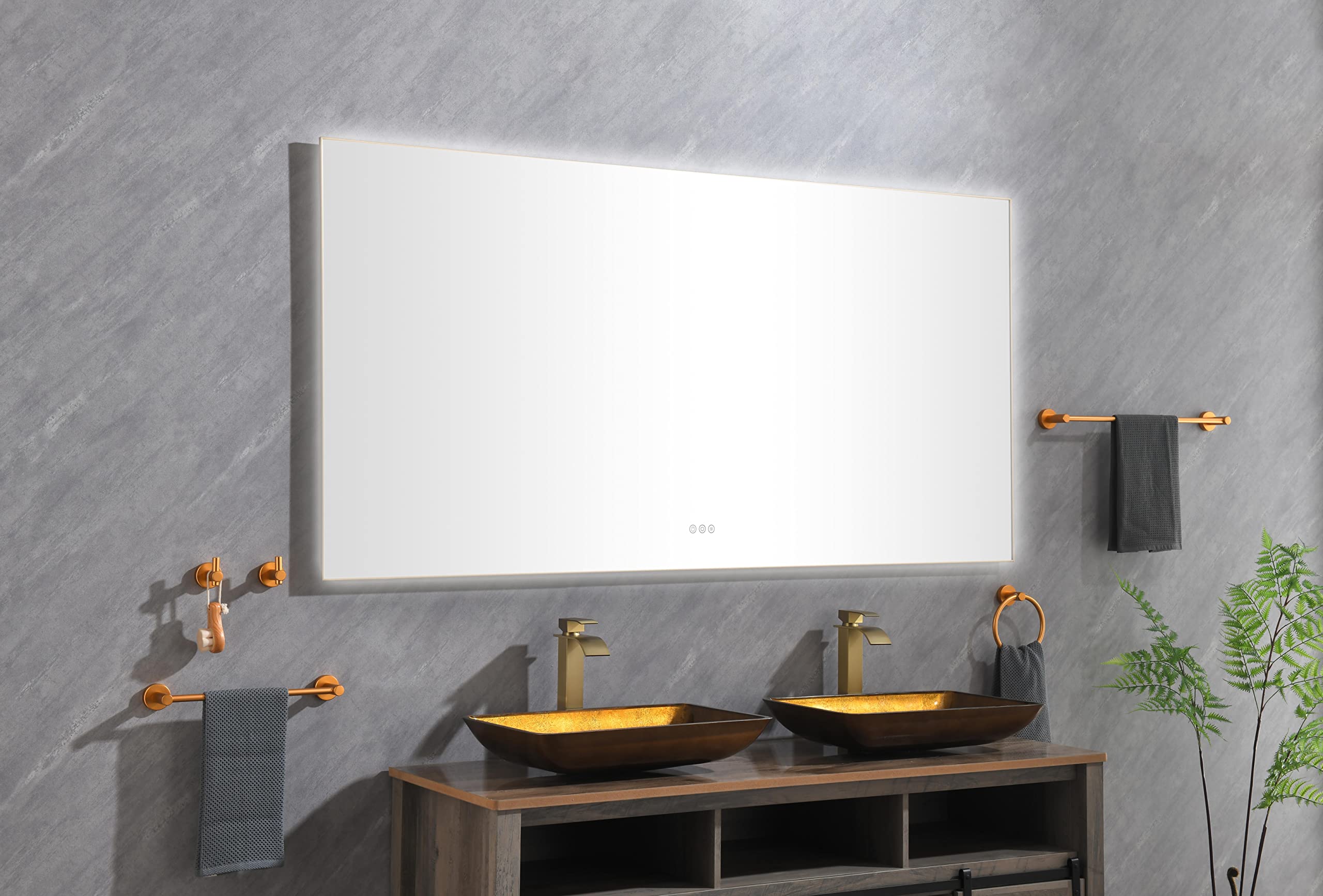 Super Bright Led Bathroom Mirror with Lights, Metal Frame Mirror Wall Mounted Lighted Vanity Mirrors for Wall, Anti Fog Dimmable Led Mirror for Makeup, Horizontal,Verti,nGun Gray Metal