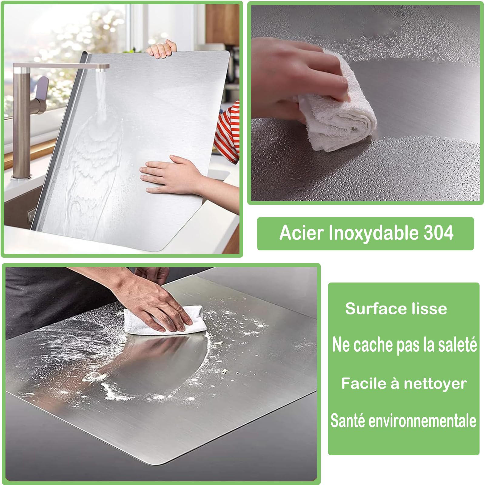 uyoyous Tabla de cortar de acero inoxidable, 80 x 50 cm, gran protección de encimera, con labio y rodillo, para amasar pan, carne, frutas, verduras, efectividad en cualquier cocina