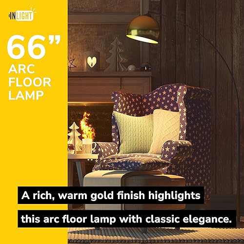 Miniatura 10 de GETINLIGHT Lámpara de pie moderna de arco de oro rosa de 66 pulgadas con pantalla de metal y base de mármol negro, bombilla LED incluida,