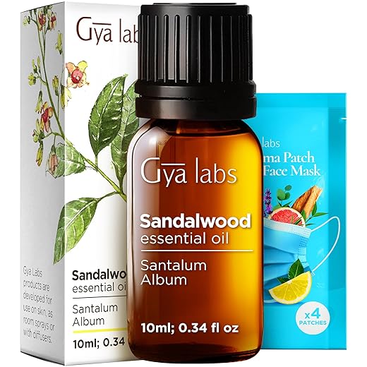 Gya Labs Sandalwood Essential Oils for Diffuser - Natural & Pure Sandalwood Oil - 100% Therapeutic Grade Sandalwood Essential Oil for Hair, Skin, Massage, Sleep & Perfume (0.34 fl oz)