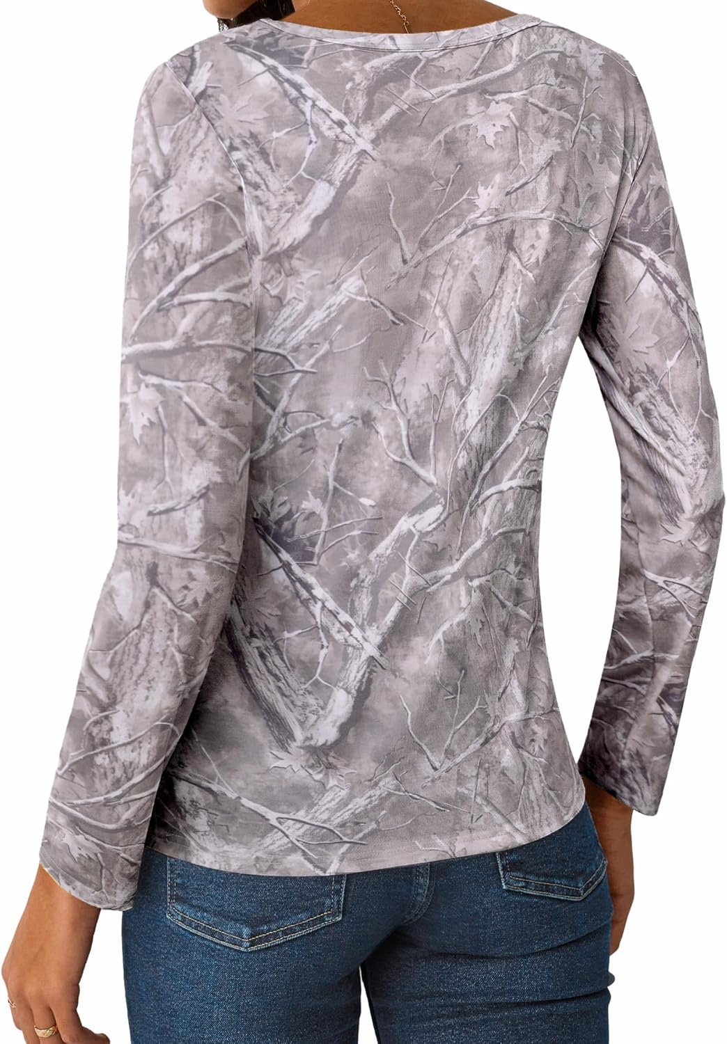 SOFIA'S CHOICE Womens Camo Shirt Crewneck Long Sleeve T Shirt Maple Leaf Print Casual Tee - Image 2