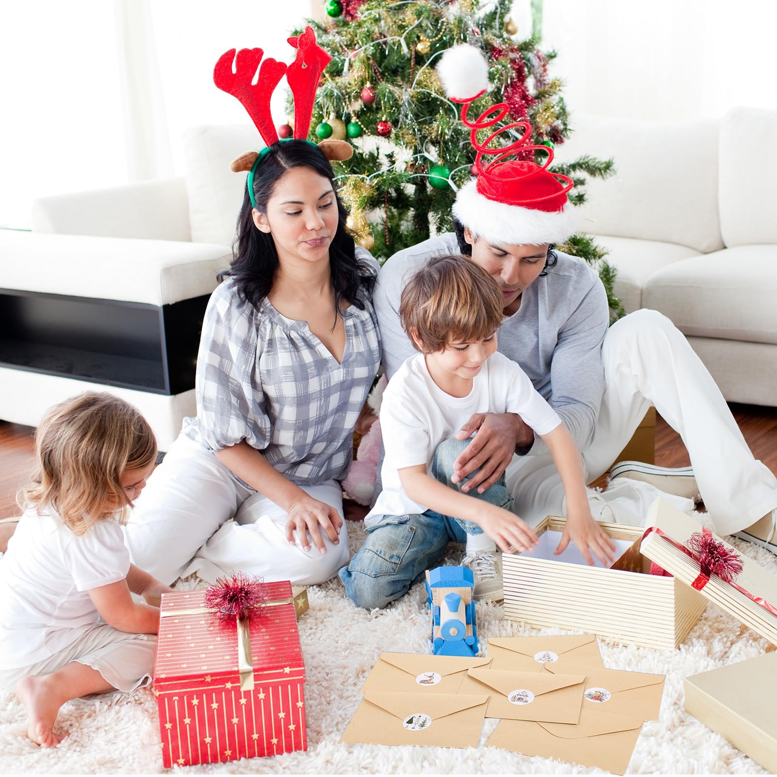 Engrowtic Lot de 120 cartes de Noël de 10,2 x 15,2 cm avec enveloppes kraft et autocollants Assortiment de cartes de vœux rustiques pour Noël, Nouvel An, fournitures de fête