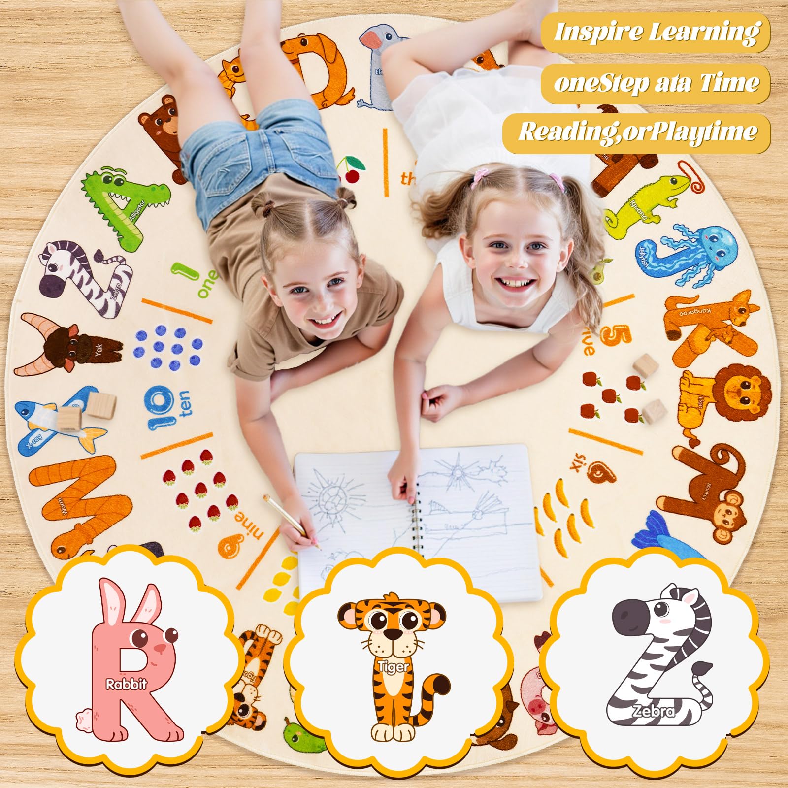 GthreeD Round Kids Play Rug Alphabet Animals - Image 4