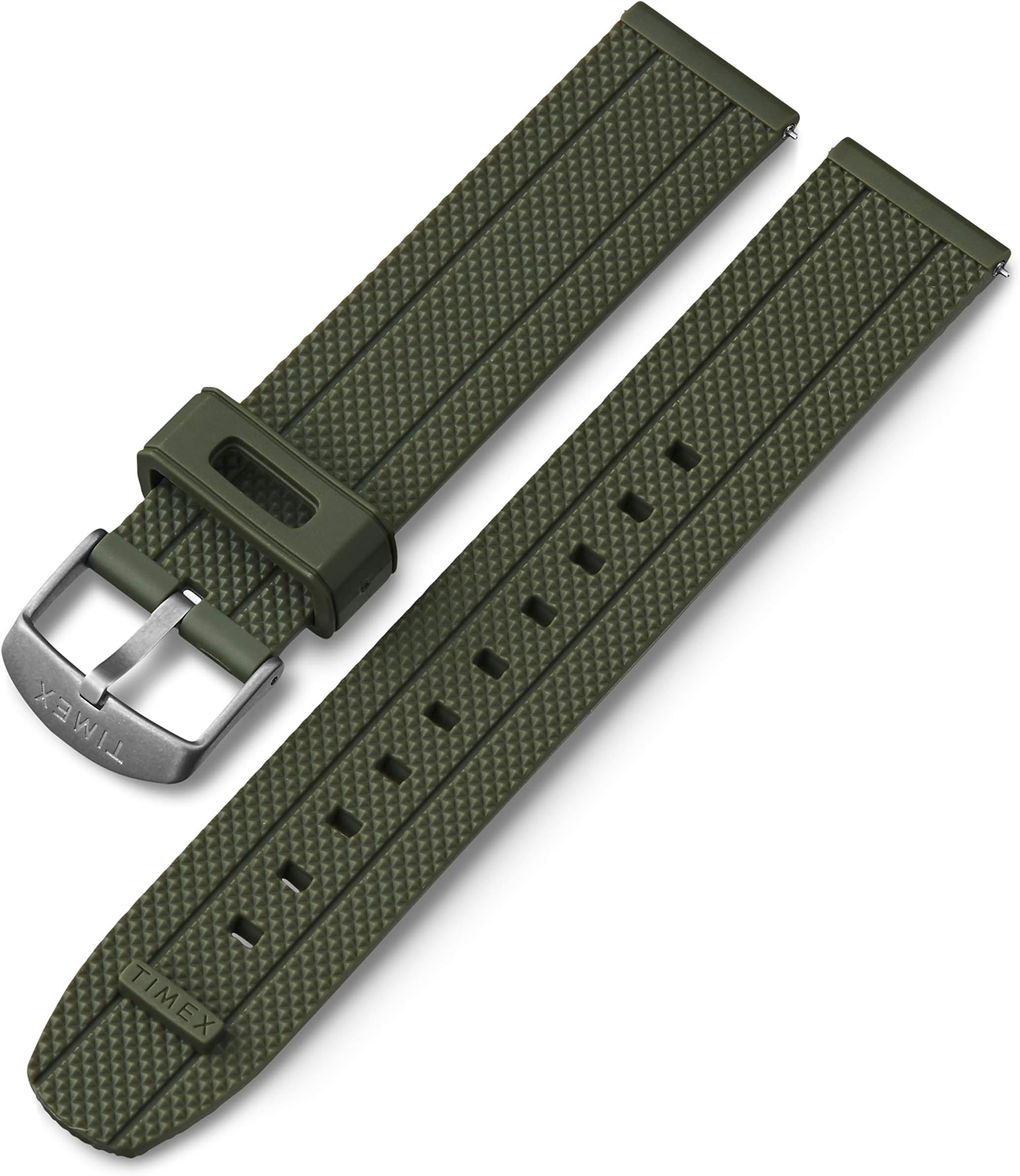 Timex 20mm Silicone Quick-Release Strap – Green with Silver-Tone Buckle