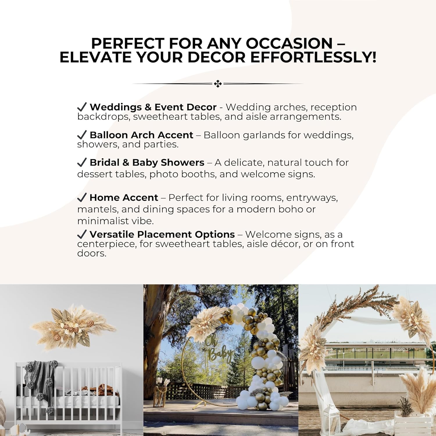 Pampas Grass Wall Arrangement | Home & Nursery Decor, Baby Shower & Wedding Arch Backdrop, Boho Decor (Dusty Brown)