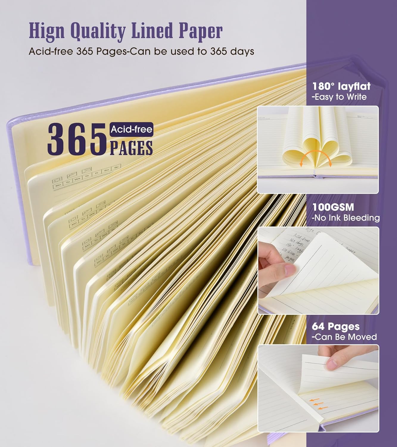 Lined Journal Notebook, 365 Pages A4 Large Journals for Writing Ruled Notebook, Hardcover Leather Journal for Women Men, Daily Journal Notebook for Work, Note Taking, 100Gsm Paper ( 8.5" x 11" Purple)