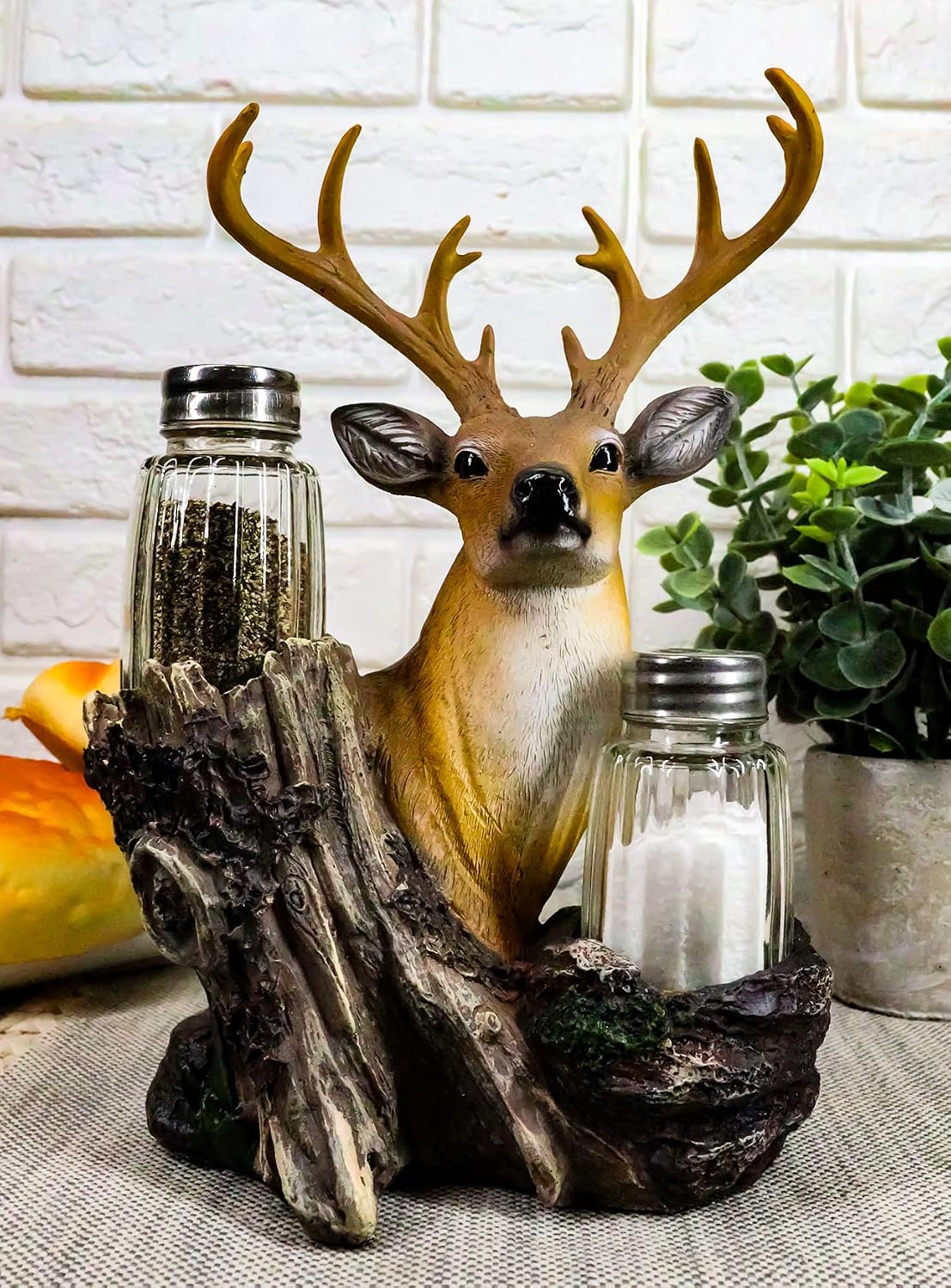 Ebros Gift Rustic 12 Point Whitetail Buck Deer Glass Salt & Pepper Shakers Holder Figurine Decor 8.25"H Deers Bucks Stags Hunters Cabin Cottage Lodge Home Decorative Accent