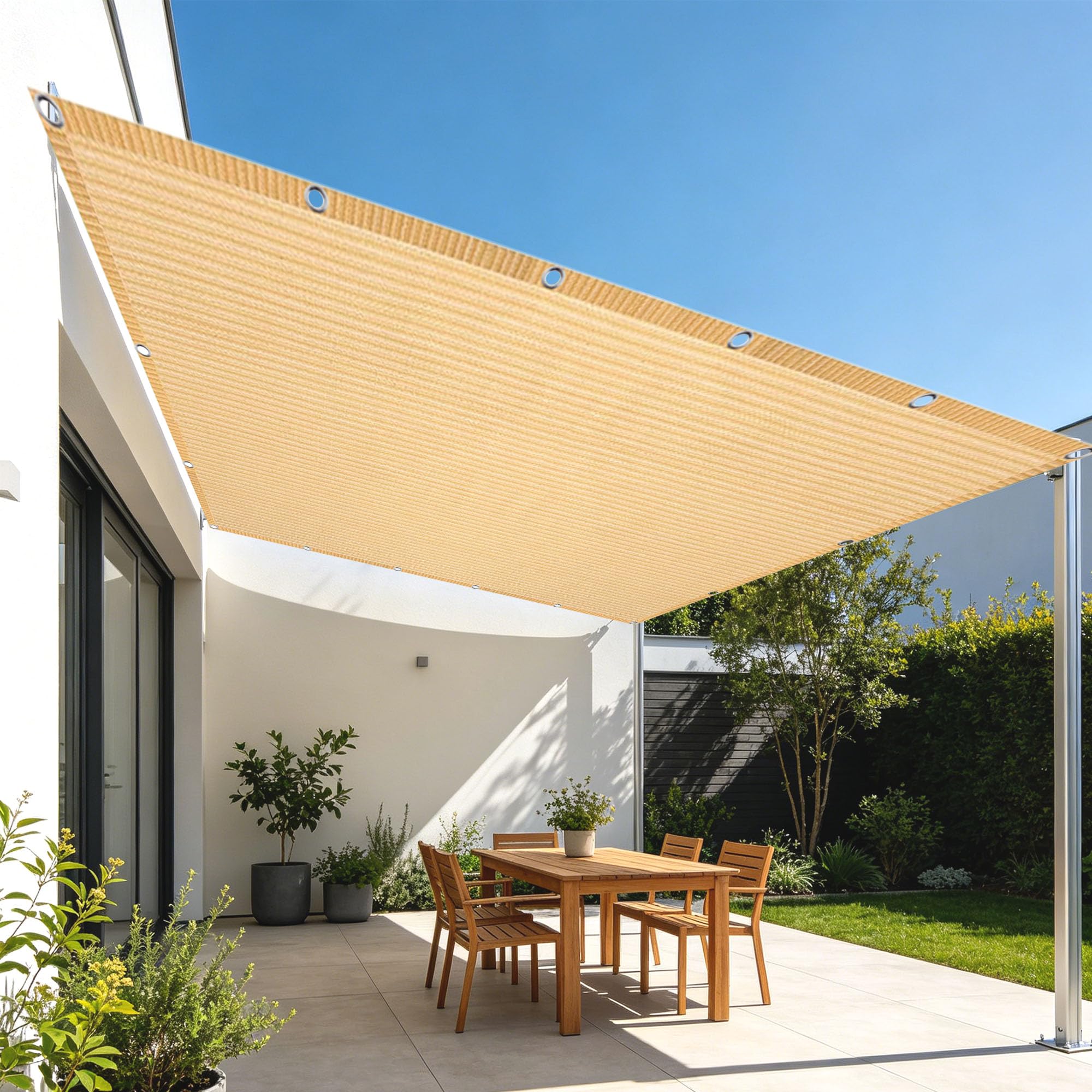 Voile Ombrage 2.8 x 2.8 m Vent et Perméable à l'eau Filet Anti Chaleur Extérieur avec Œillets pour Serre Jardin Couverture Potager Terrasse, Couleur Crème