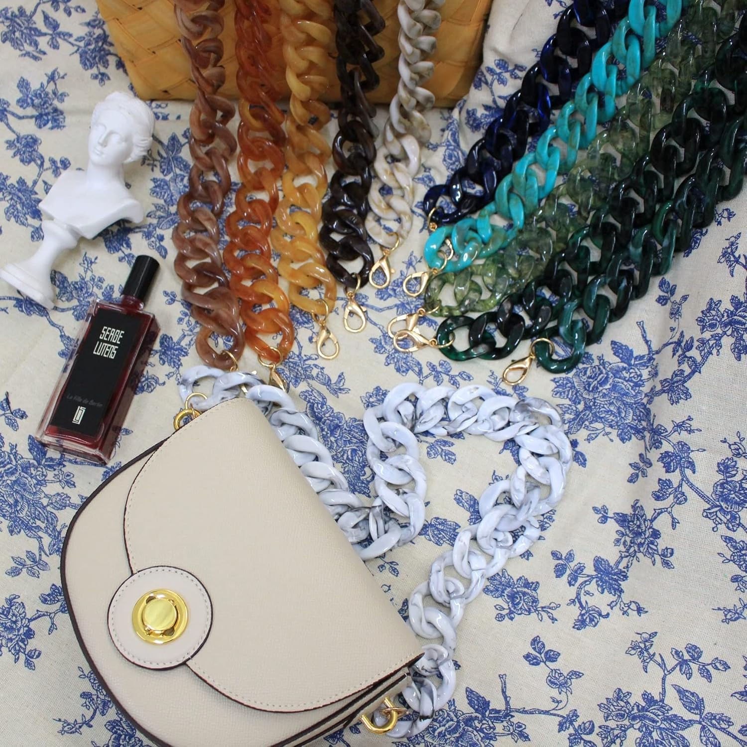 AUMEY Handbag Chain Straps Acrylic Purse Chain Strap Fashionable Replacement Purse Clutches Handles for Purse Handbags DIY Crafts, 15.7 inch of Each (03-Lake blue) - Image 6