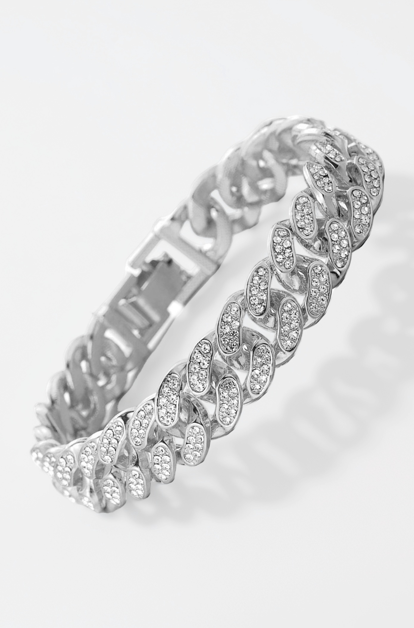 Gold Chain for Men Platinum Plated Diamond Set Miami Cuban Chain Bracelet 7" (18cm) with Free Giftbox