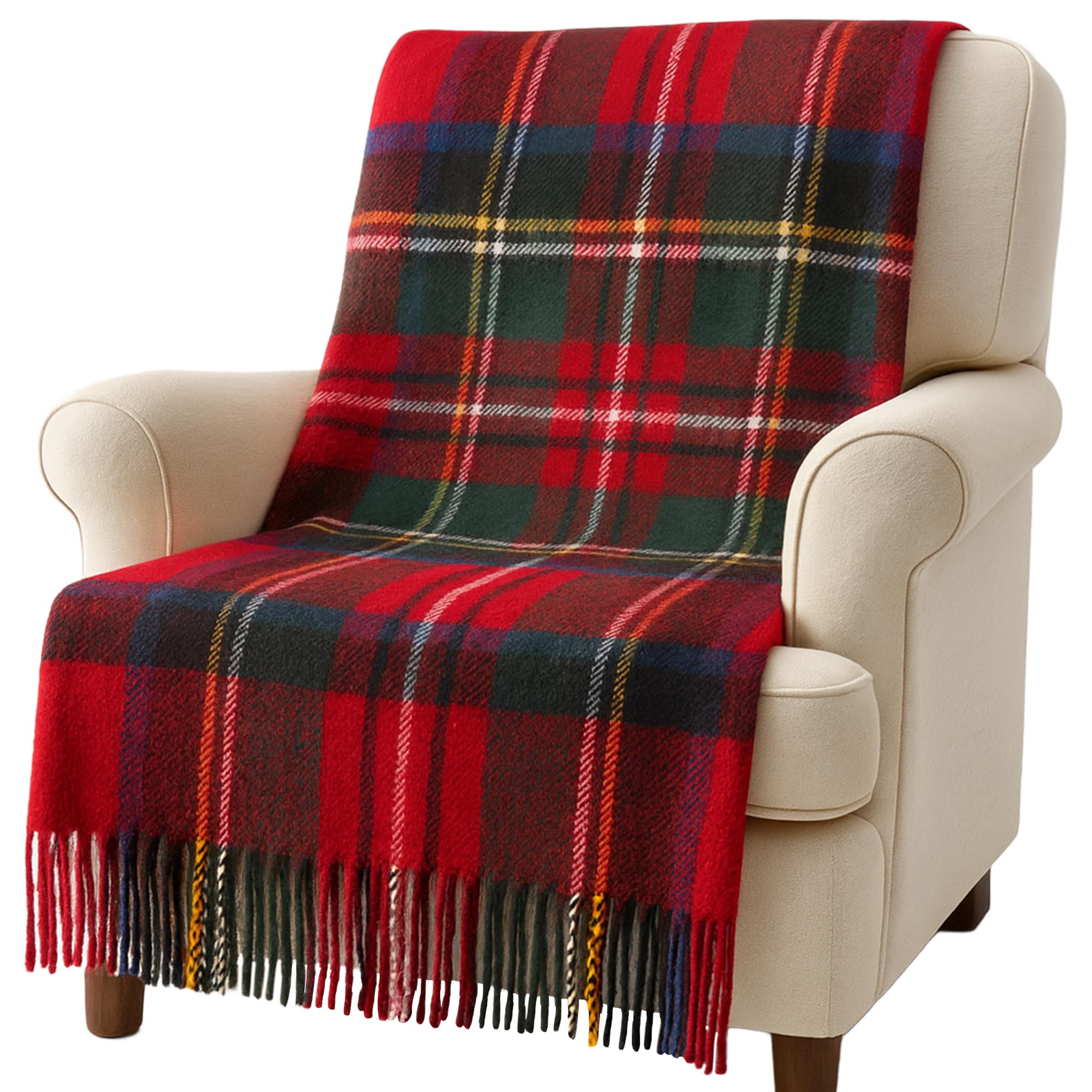 Couverture en Laine Douce à Carreaux Tartan - 185 x 77 cm - Motif Tartan écossais avec Franges - Couverture Chaude pour canapé, Voyage et Voiture pour la fête des mères ou Noël