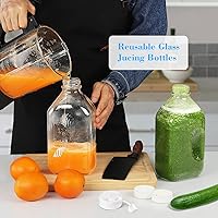 Vista 4 de Syntic 4 Pack 2 Qt Glass Milk Bottles with Handle and Airtight Reusable Screw Lids, 1/2 Gal Glass Water & Juice Bottles with 2 Pour Spouts, 64 Oz