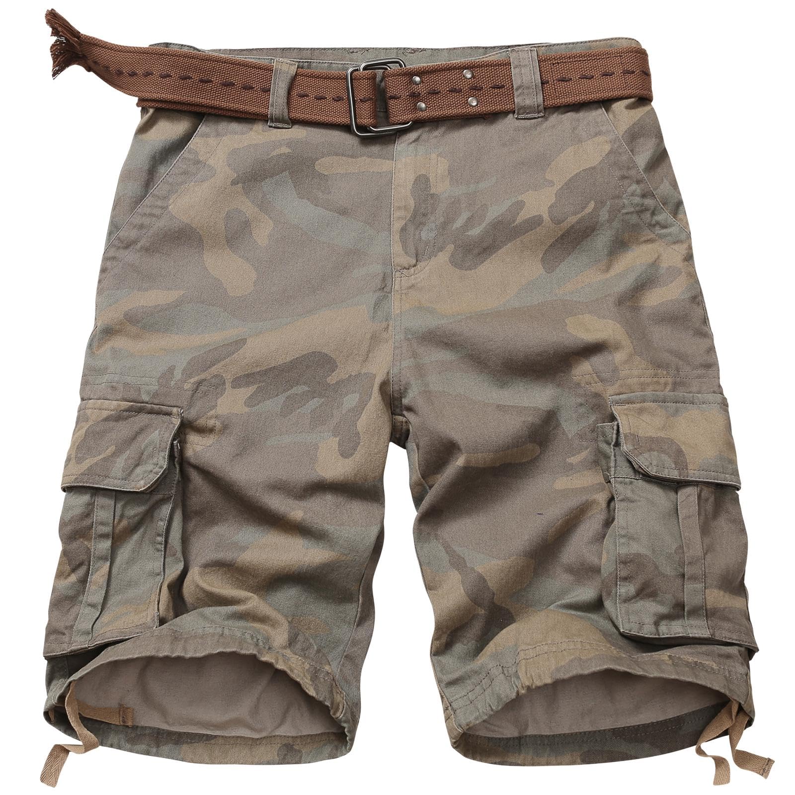Men's Cargo Shorts Fit Camo Shorts Outdoor Work Relaxed Casual Hiking Tactical Cotton Shorts Knee Length NO Belt