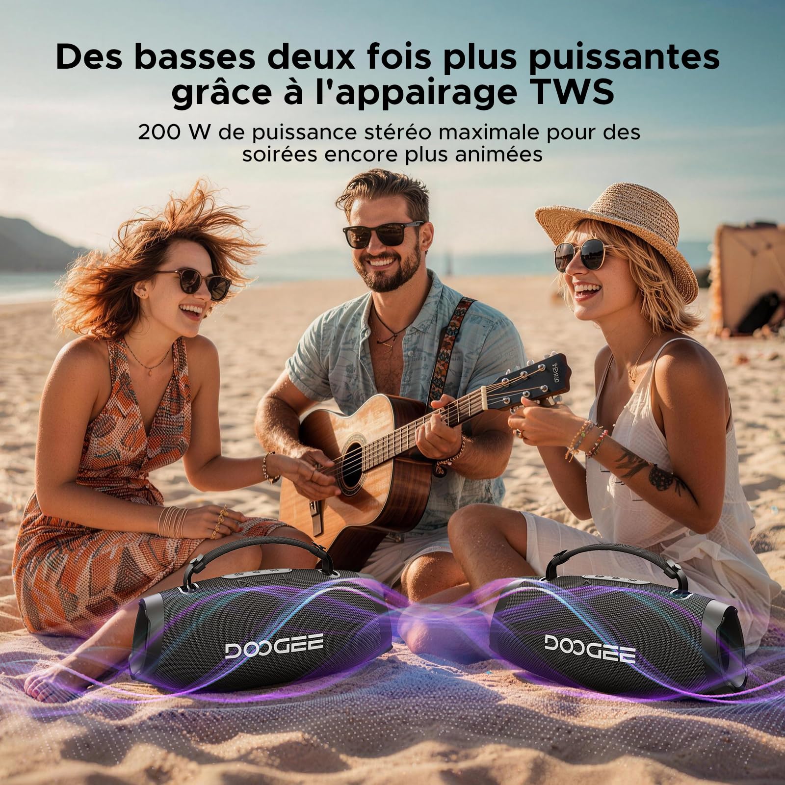 Enceinte Bluetooth Puissante Portable avec Bass Puissantes, 100W Crête, 60W Subwoofer, Deux 20W Tweeters, Autonomie 20H, Lumière RGB, TWS Haut Parleur sans Fil IP55 Étanche pour Fêtes, Piscine - Noir