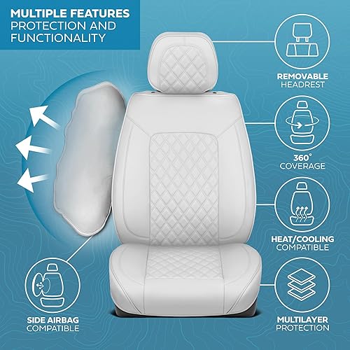 Miniatura 29 de Prestige - Juego completo de fundas de asiento de piel sintética, ajuste semiuniversal para automóviles, camiones y SUV, fundas de asiento delantero