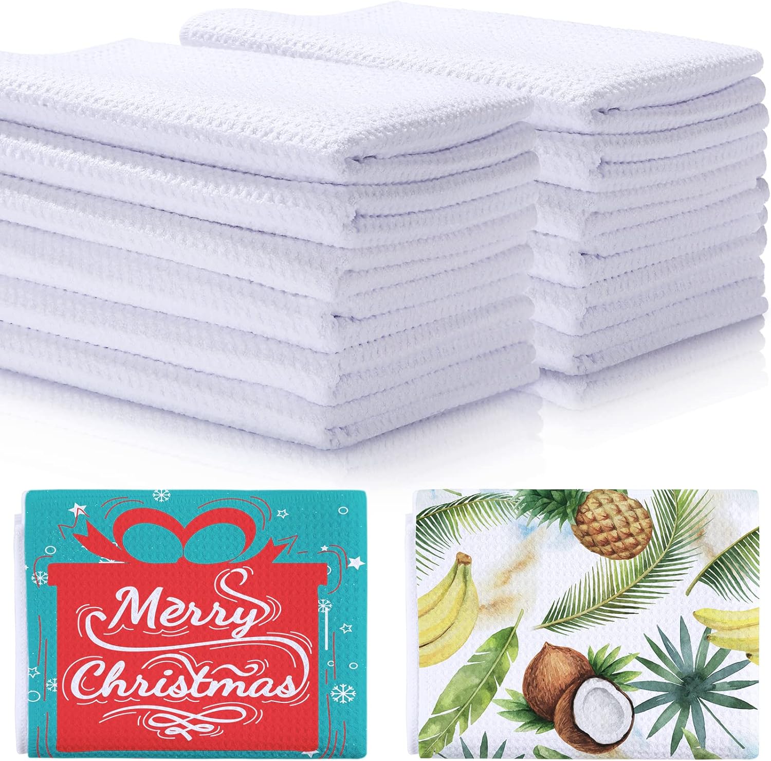 Breling Sublimation Kitchen Towel Blanks 16 x 24Inch, Microfiber Waffle Weave Sublimation Tea Towels Fast Drying Absorbent for Home Kitchen Gifts(12 Pieces)