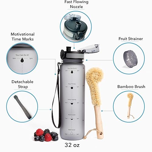 Miniatura 4 de Botella de agua motivacional con marcador de tiempo, botella de entrada de agua diaria de 32 onzas, botella de agua para deportes de gimnasio,