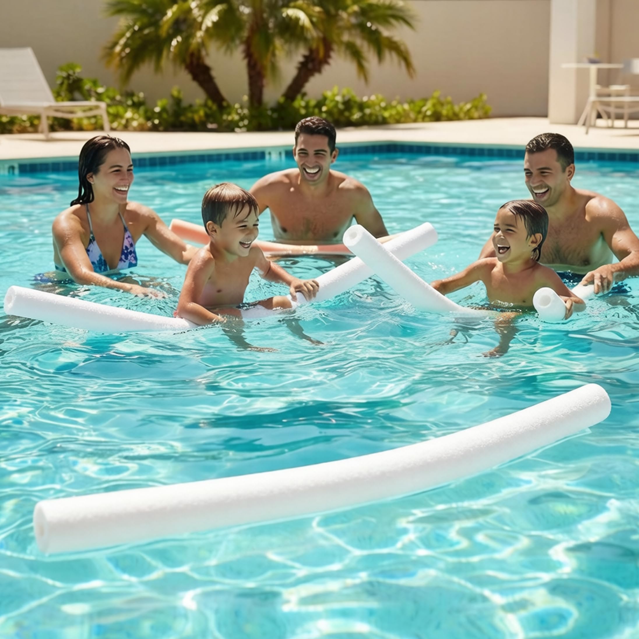 Pool Noodles, Paquete de 3, Espuma Hueca para Nadar, Color Blanco | Espuma suave y flexible, adecuada para todas las edades, ideal para practicar natación en piscina.