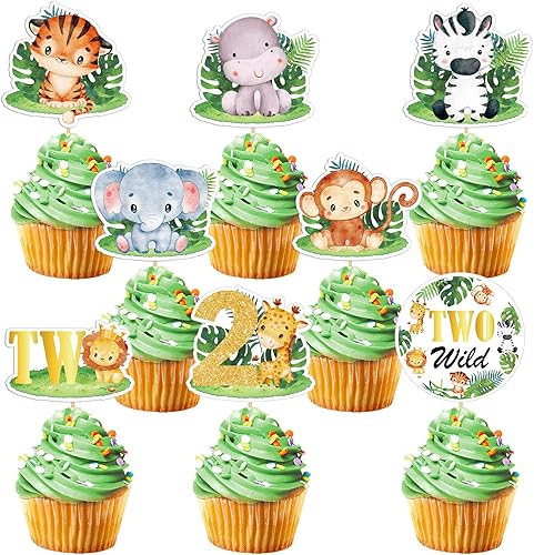 48 adornos para cupcakes salvajes, dos decoraciones de cumpleaños salvajes para niños, decoración de tartas de animales de la selva, decoraciones de disponible en Yaxa Costa Rica