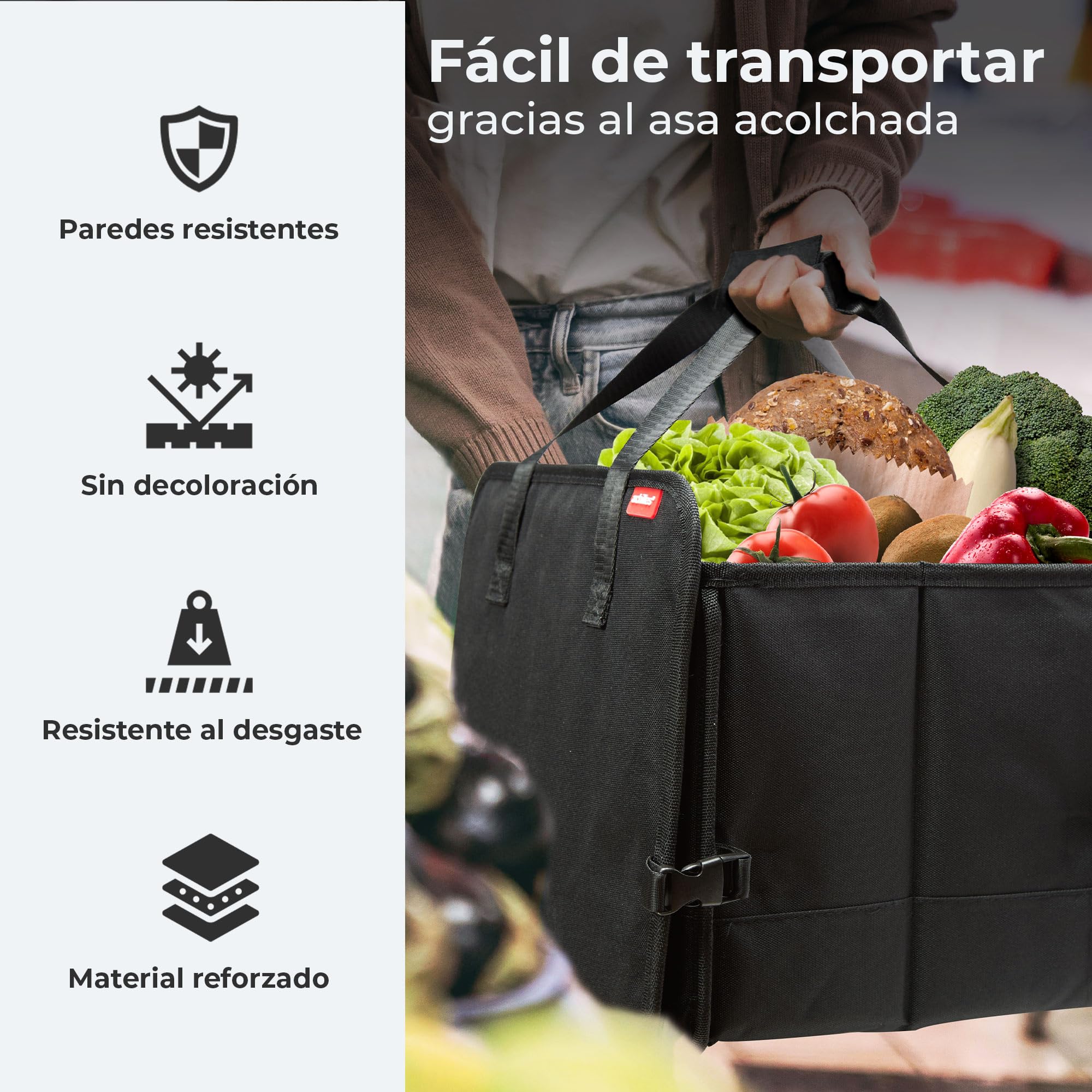 achilles Caja plegable para coche, organizador de coche, bolsa de maletero de tamaño ajustable, organizador de maletero, cierre de velcro en el suelo Negro 72x33x30cm
