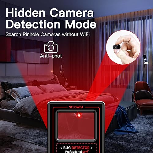 Miniatura 3 de SELOWEA Detectores de cámara oculta, anti espía, rastreador GPS para automóvil, buscador de señal RF portátil, barrendero de insectos, detector de