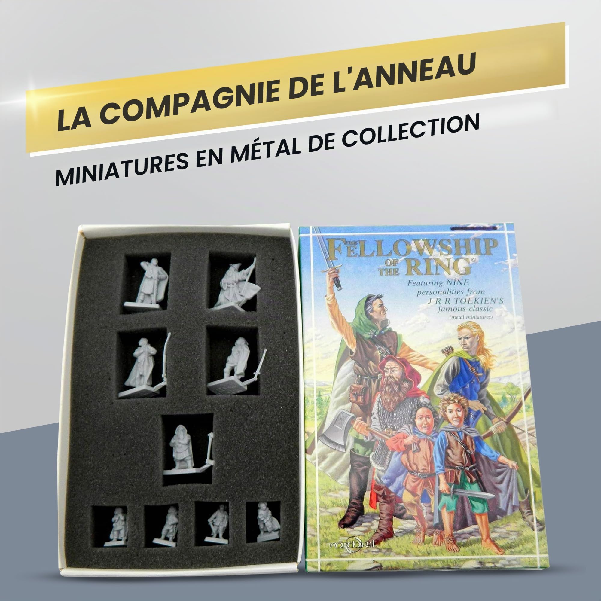 The Fellowship of the Ring Box Set MB689 Lot de 9 figurines de collection en métal 32 mm