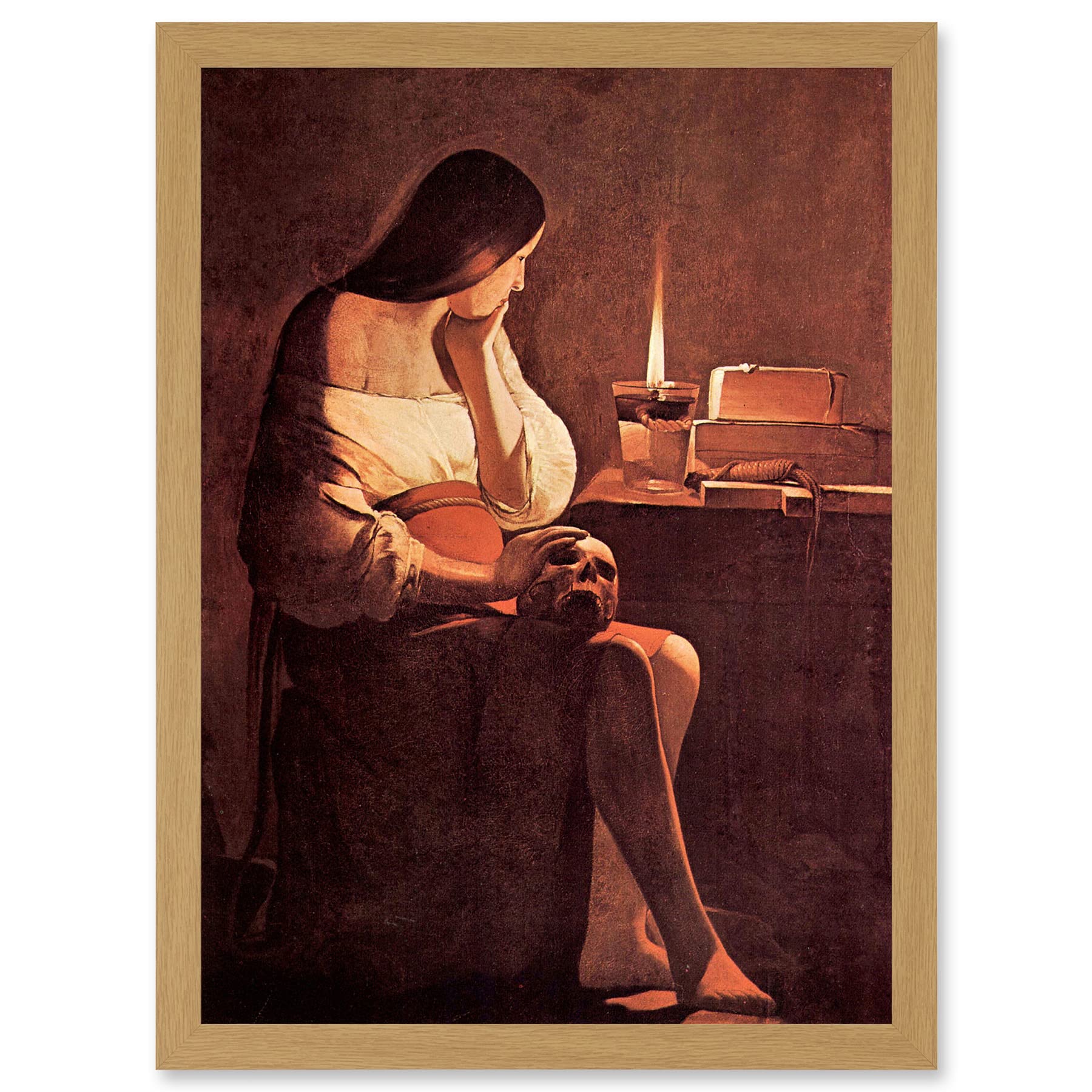 Wee Blue Coo Painting La Tour Mary Magdalene Old Master Artwork Framed Wall Art Print A4