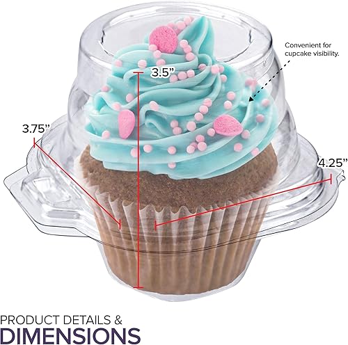 Vista 3 de Stock Your Home Recipientes individuales de plástico desechables con tapa hermética conectada (25 unidades) recipiente transparente para cupcakes