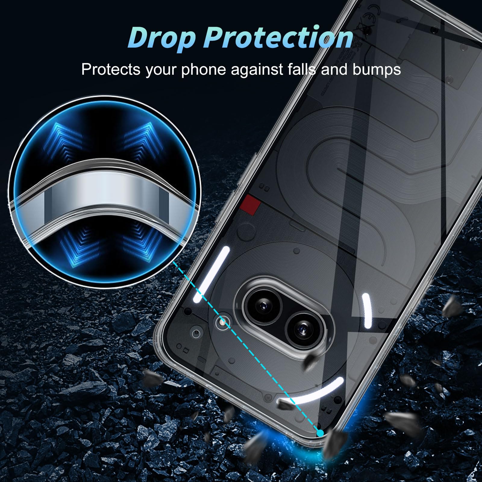 Cover GEEMEE Per Nothing Phone 2a + 2 Pellicole Vetro Temperato – Custodia Trasparente Antiurto Grado Militare