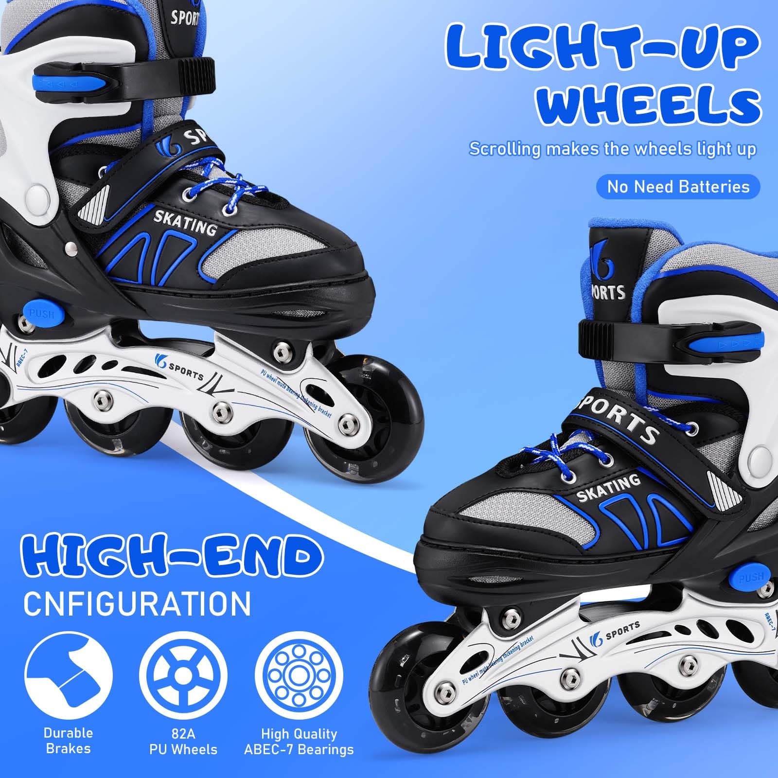 Pattini in Linea per Bambini, Pattini a Rotelle Regolabili Pattini a 4 Ruote per Ragazzi Principianti