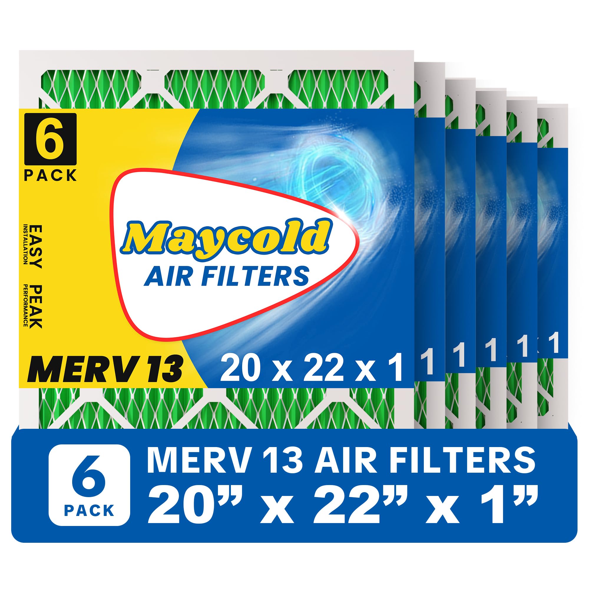 Maycold 20x22x1 MERV 13 Furnace Air Filter (6-Pack)