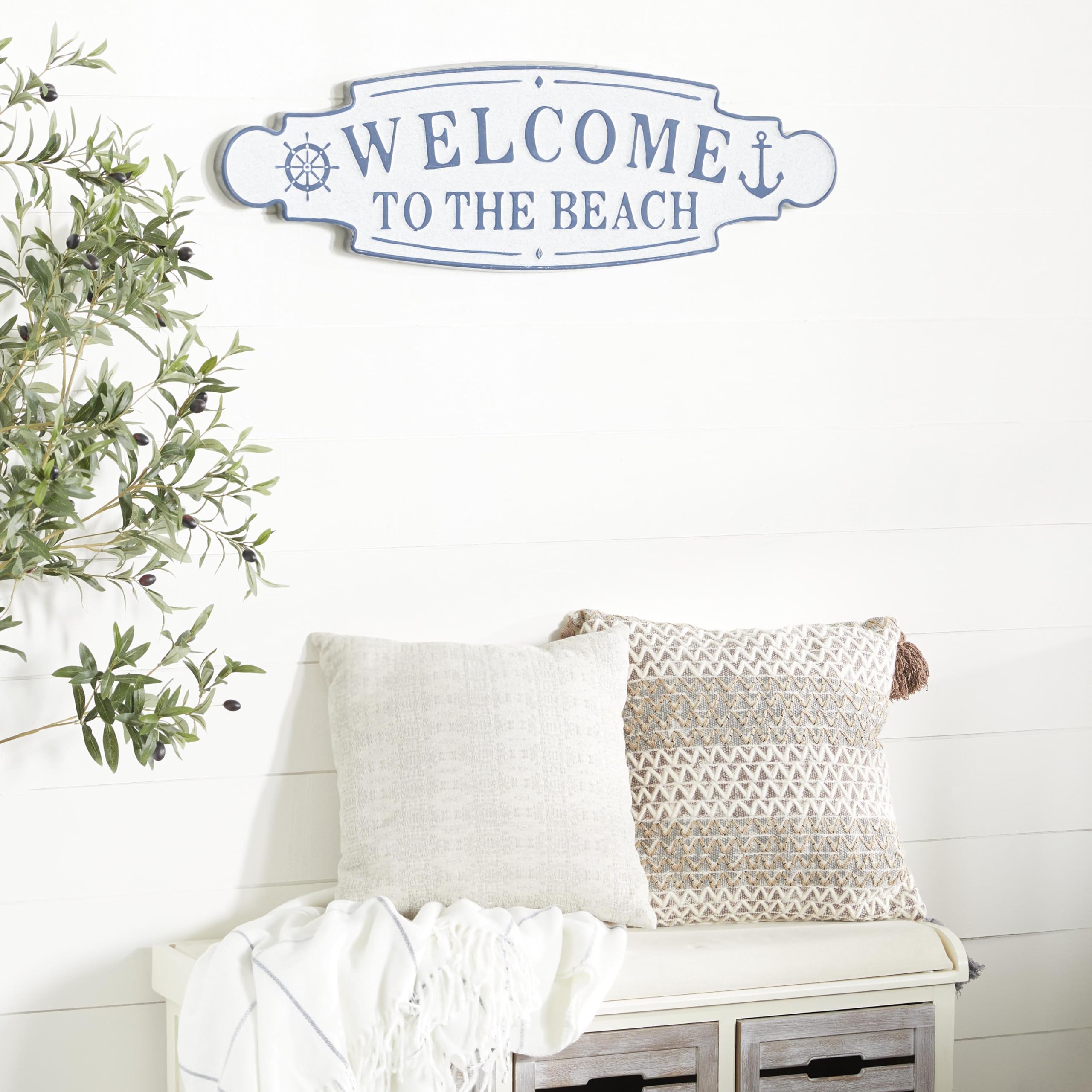 Deco 79 Letrero de metal con texto en inglés "Welcome to the Beach", 36 x 2 x 11 pulgadas, color azul