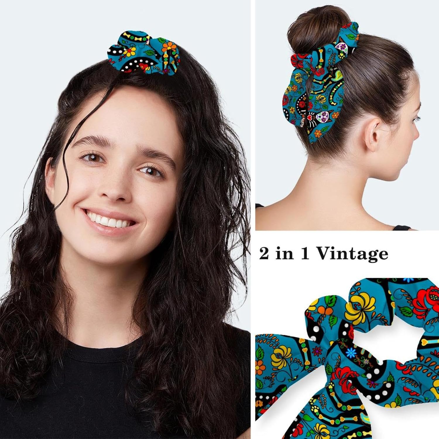 Ethnic Aztec Pattern Adjustable Scrub Cap Hat with Button, Working Hat Sweatband with Bow Hair Scrunchy for Woman - Image 4
