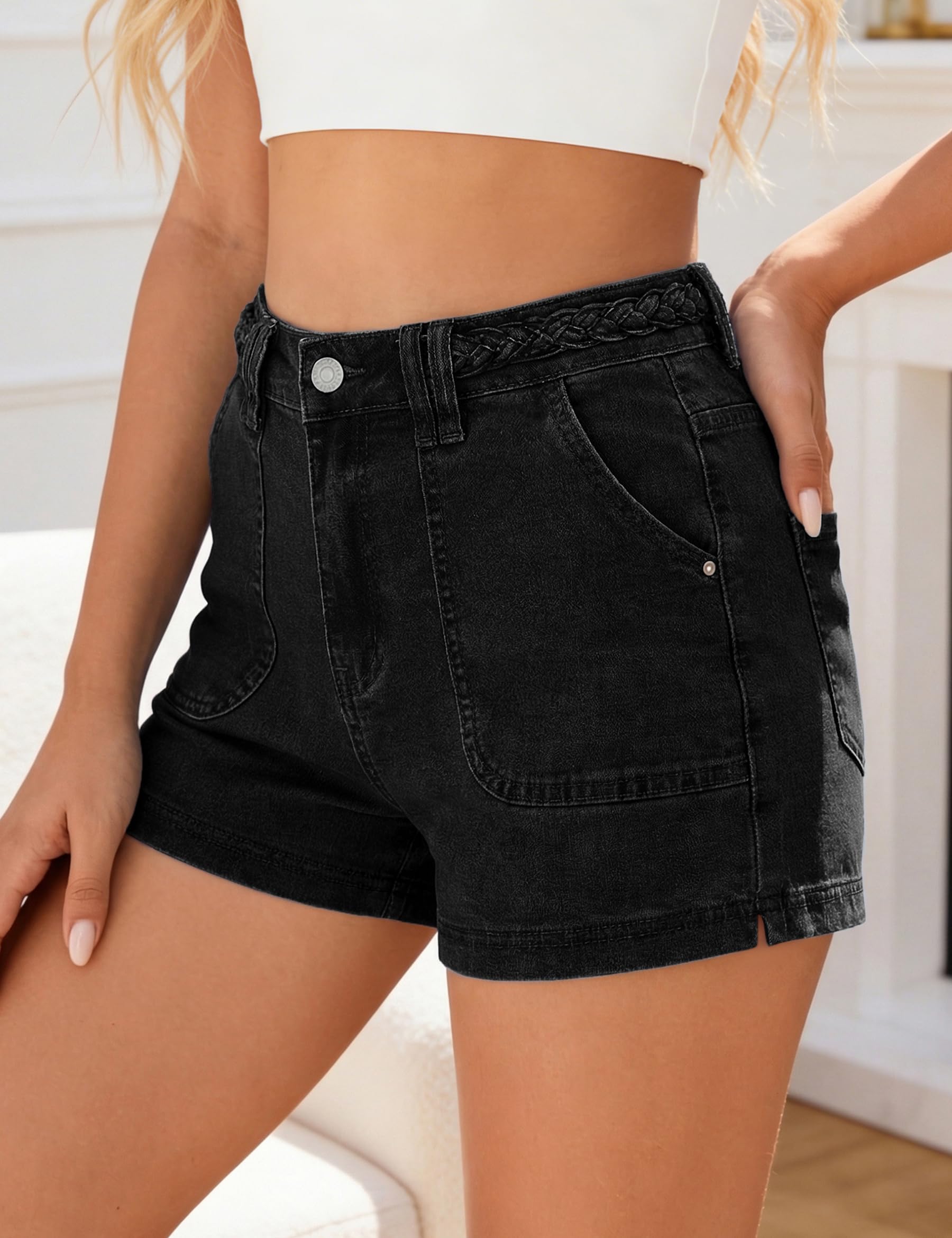 Fengbay Short en jean pour femme - Taille haute - Extensible - Décontracté - Pantalon d'été tendance