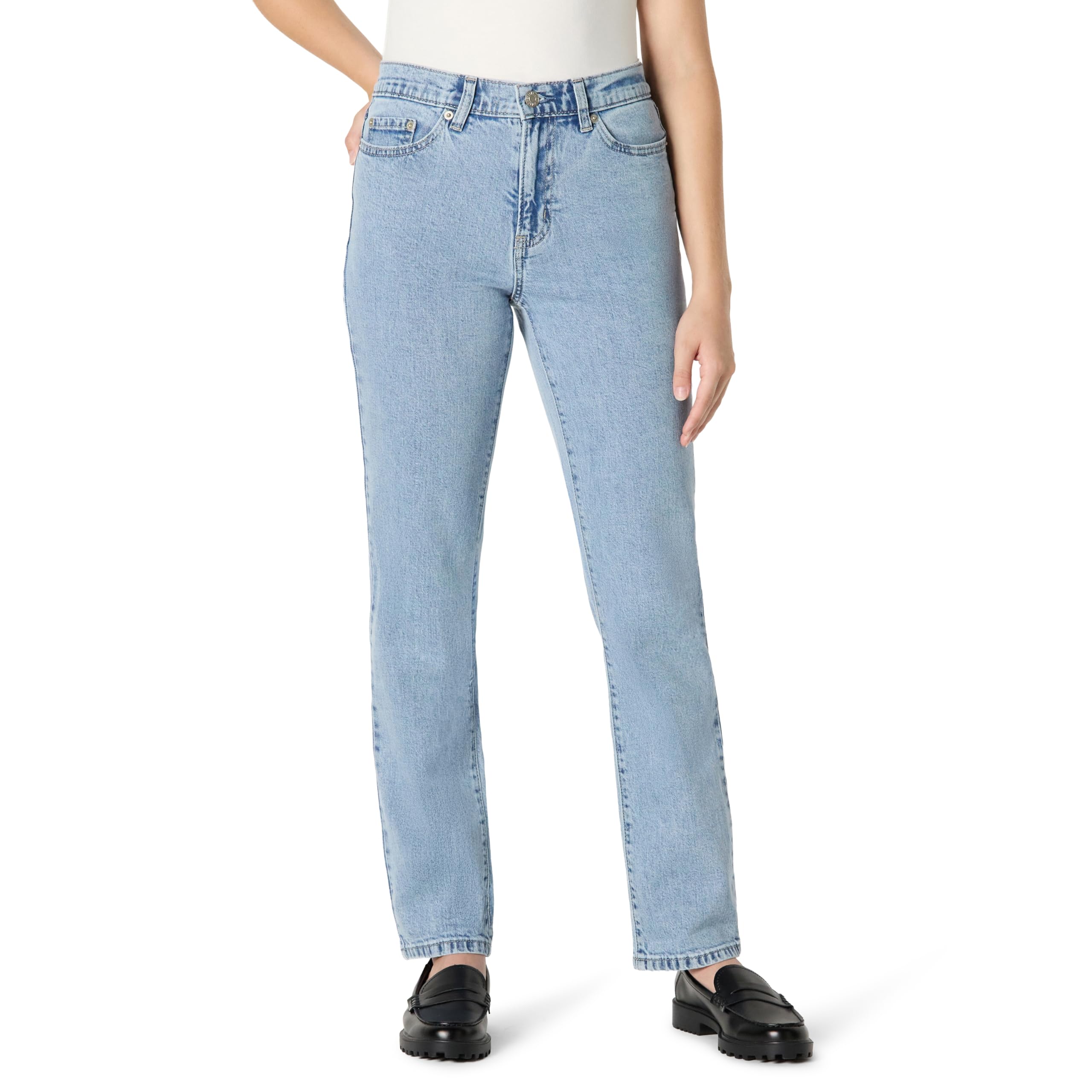 Amazon Essentials Jeans a Vita Media a Gamba Dritta Mediamente Elasticizzati Vestibilità Aderente Donna