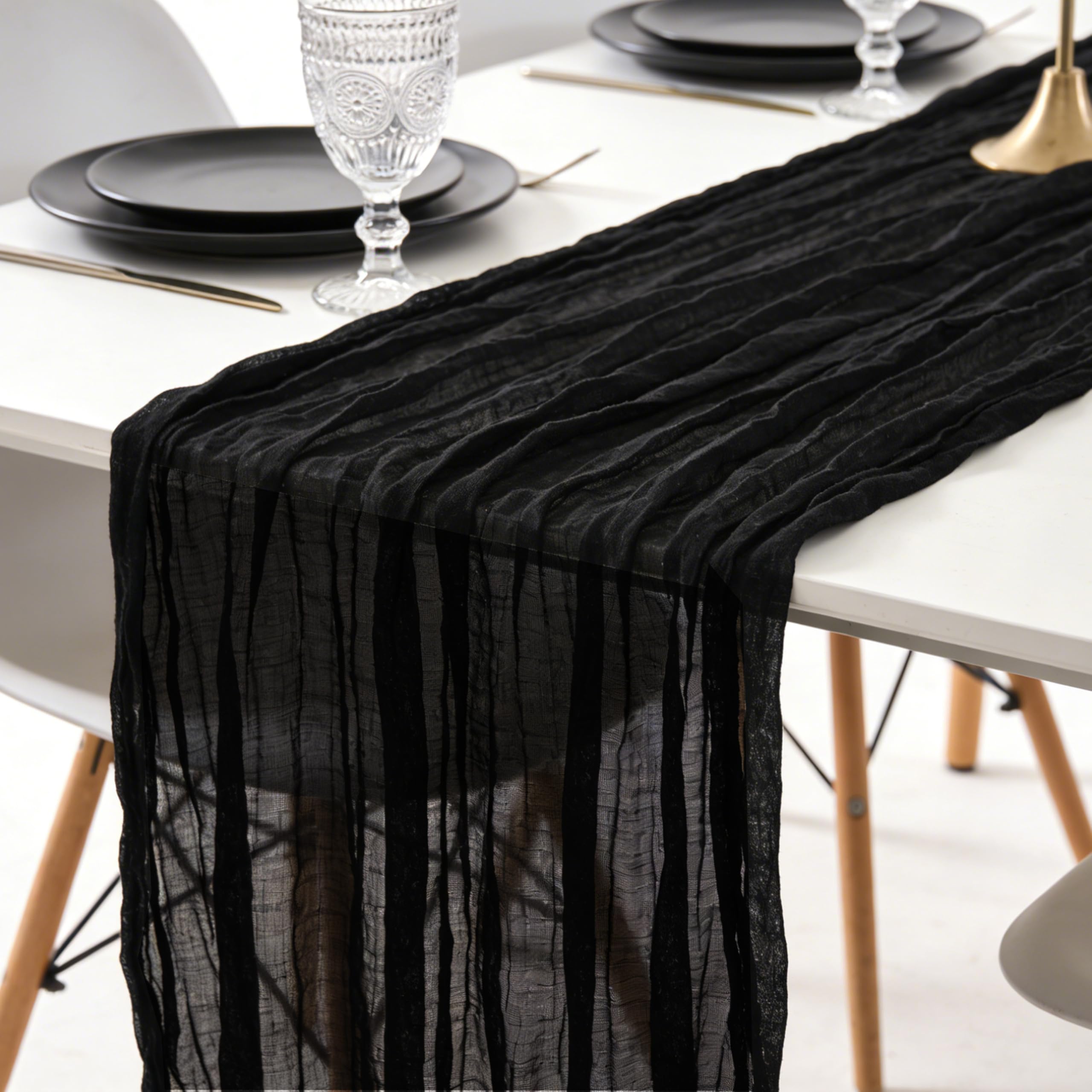 sxvblly Black Cheesecloth Table Runner 90×300cm Boho Gauze Rustic Spring Easter Table Runner for Baby Shower Wedding Decorations Bridal Shower Birthday Party Tea Party Decorations(10Ft)