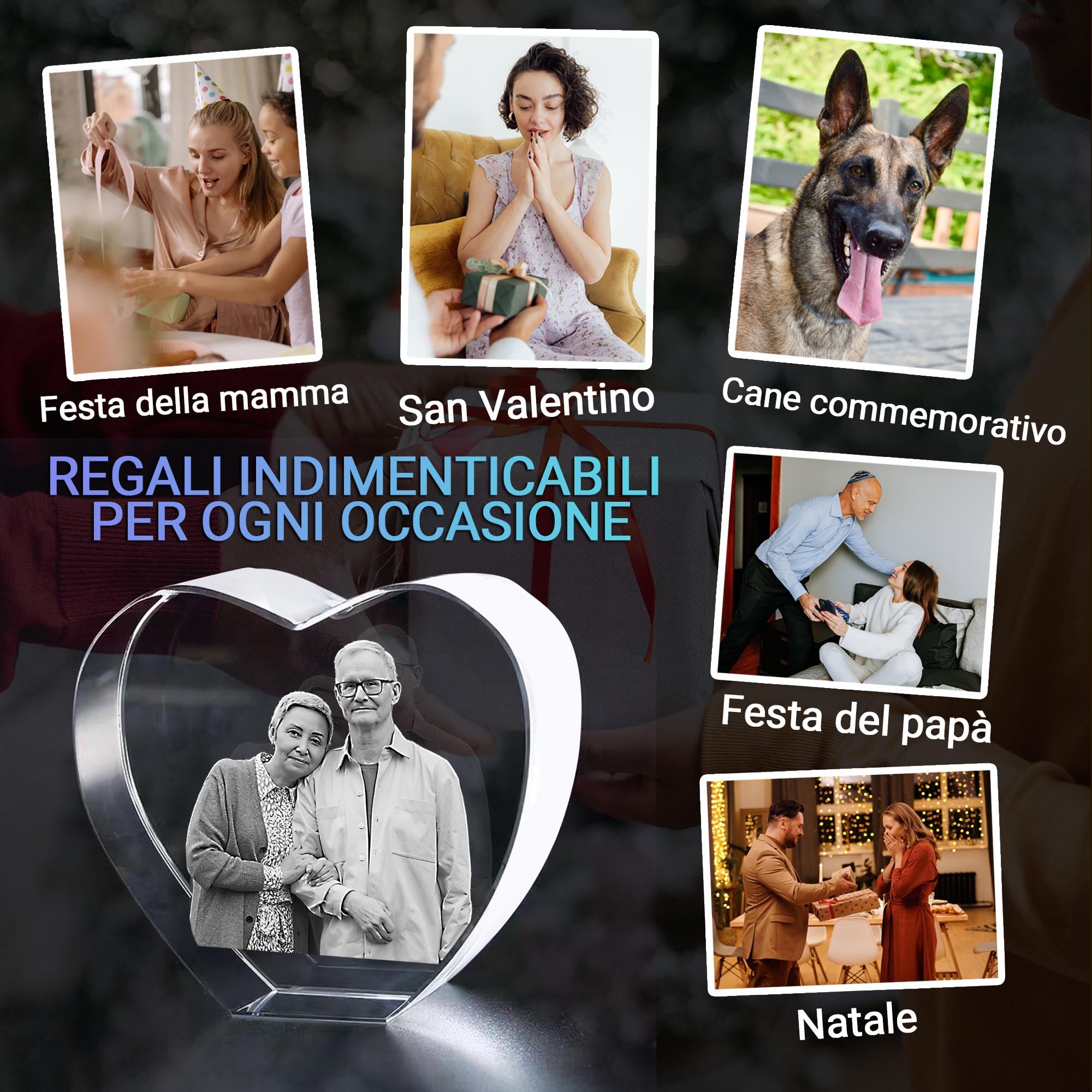 Cornice Foto 3D Personalizzata, Foto in Cristallo con Incisione Laser, Regalo Personalizzato per Anniversario per Donna Uomo Fidanzato Fidanzata, Regali di Compleanno per Lui e Lei