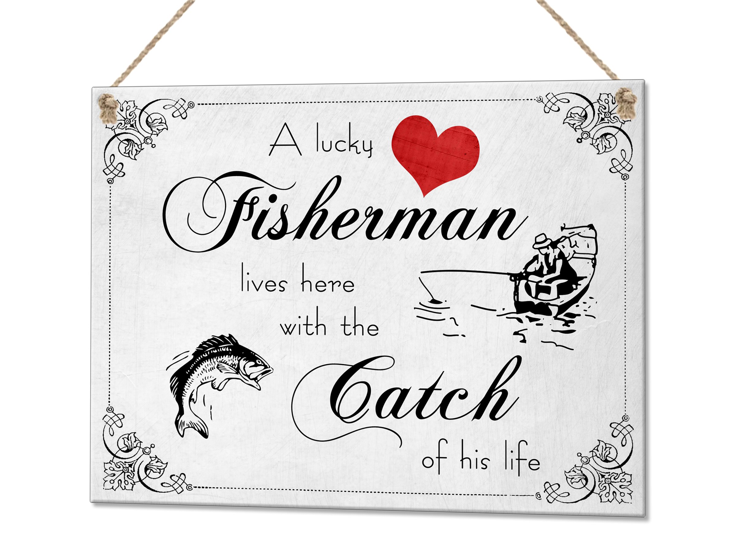 Beenanas A Lucky Fisherman Lives Here Fishing Vintage Metal Plaque Sign Wall Art (1)