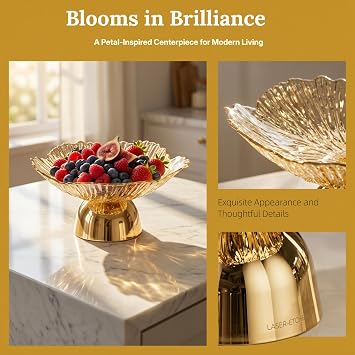 perfk Pedestal Fruit Serving Bowl Footed Fruit Basket Decor Tray Snack Holder for Wedding Living Room Home Kitchen Countertop Party, Gold