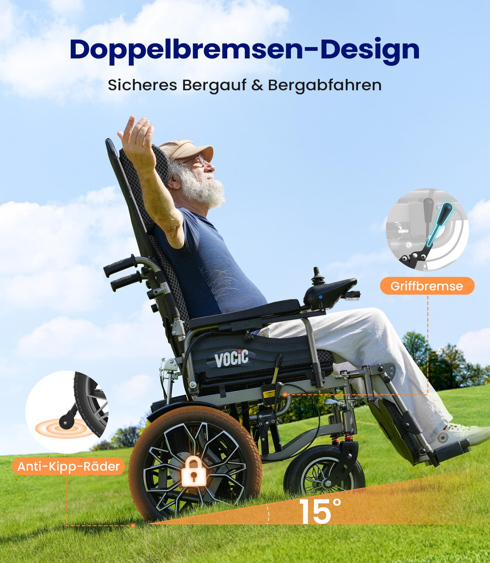 VOCIC V57 Sedia a rotelle ergonomica elettrica pieghevole leggera | Carrozzina elettric per disabili con schienale regolabile a 165° sedia a rotelle elettrica da 30 chilometri, fino a 150 kg