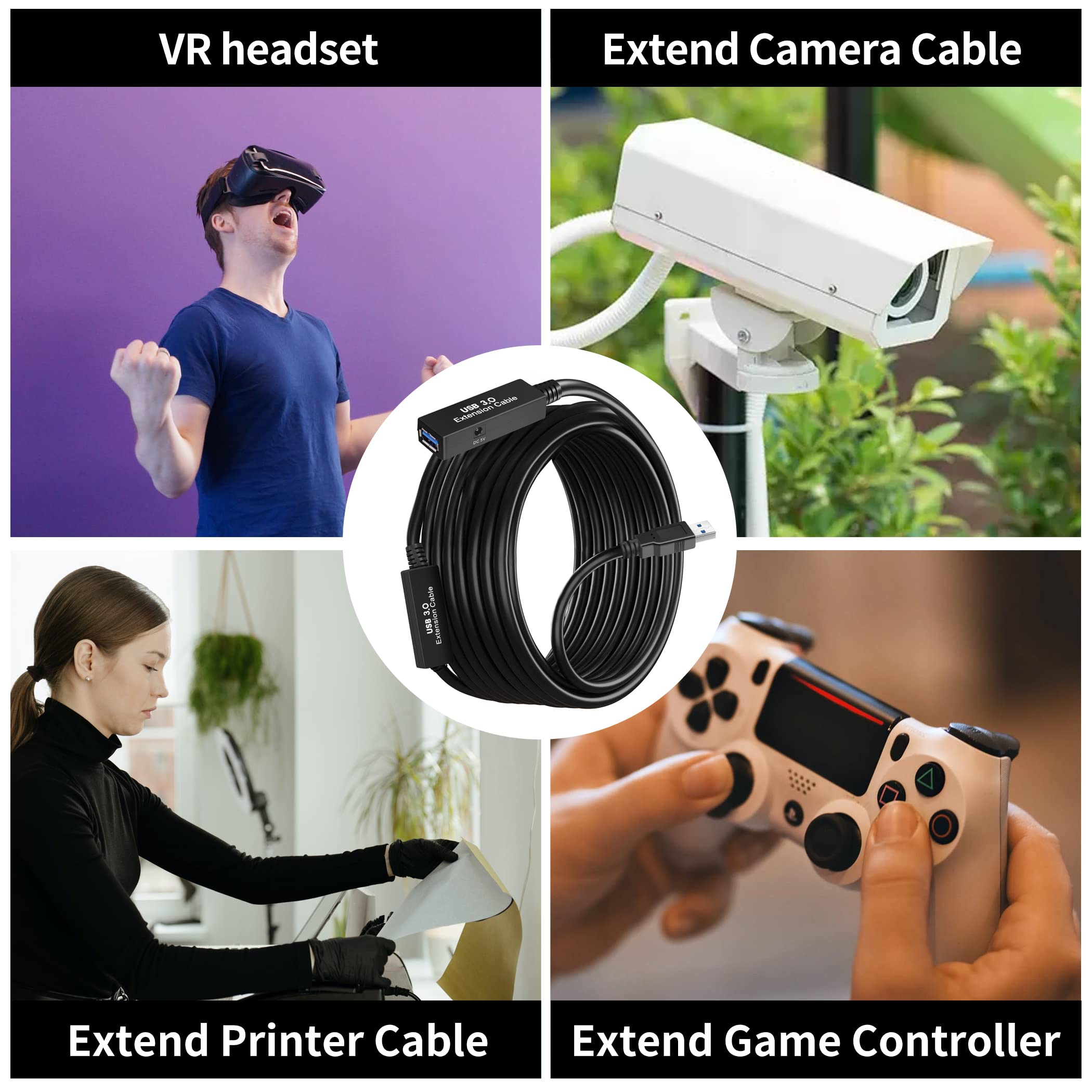 Cavo di prolunga attivo USB 3.0 da 25 m, da maschio A a femmina A, con amplificatore di segnale dati ad alta velocità, compatibile con Quest 3.VR, Rift.360 Kinect. Xbox, Webcam.PS4 HD Camera o altro