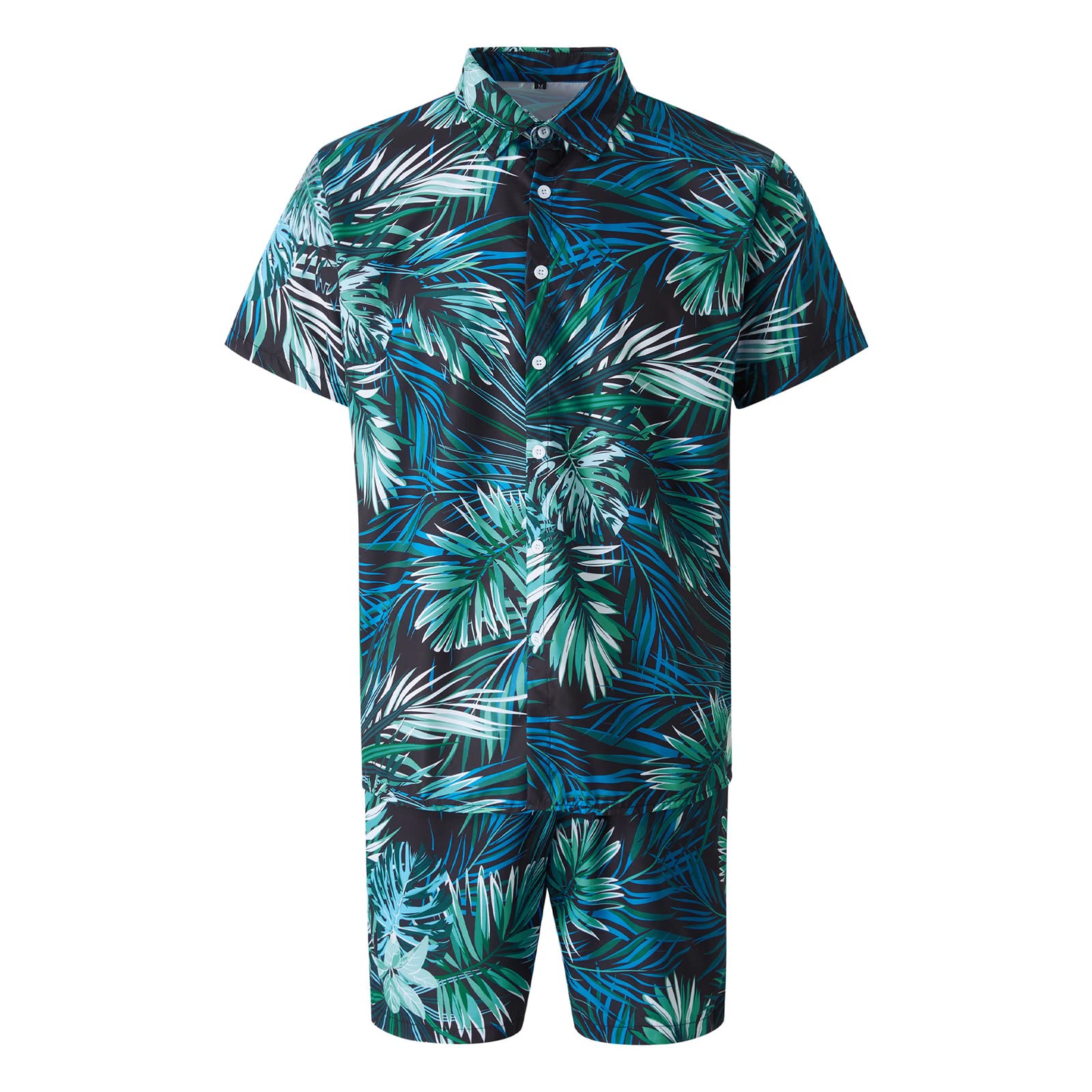 Loalirando Ensemble Hawaien Homme de 2 Pièces Chemise Imprimées à Manches Courtes + Shorts Assorti Taille Elastique