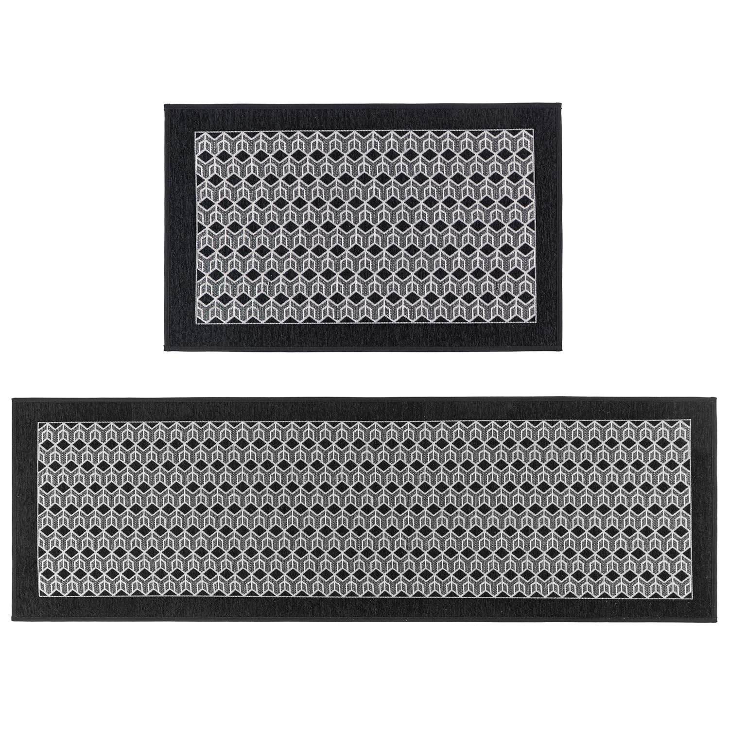 JVL Allure Machine Washable Entrance Doormat and Runner Set - Black