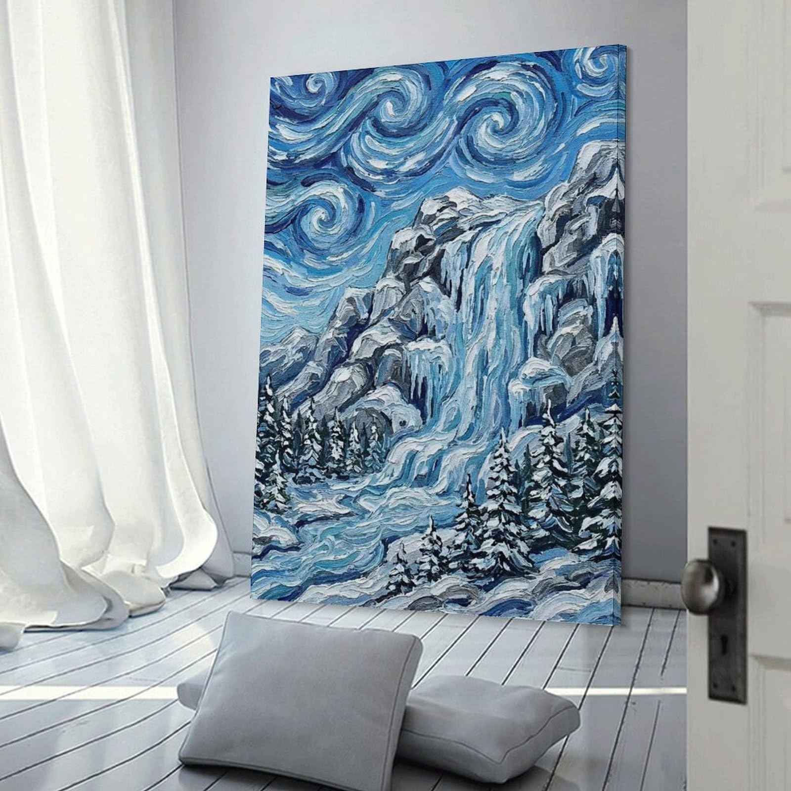 Junmoney Decorative Canvas Print Winter Waterfall Landscape Painting, 20x30inch(50x75cm), for Living Room, Bedroom Or Home Office, Home Decor Gift with Stylish Appeal