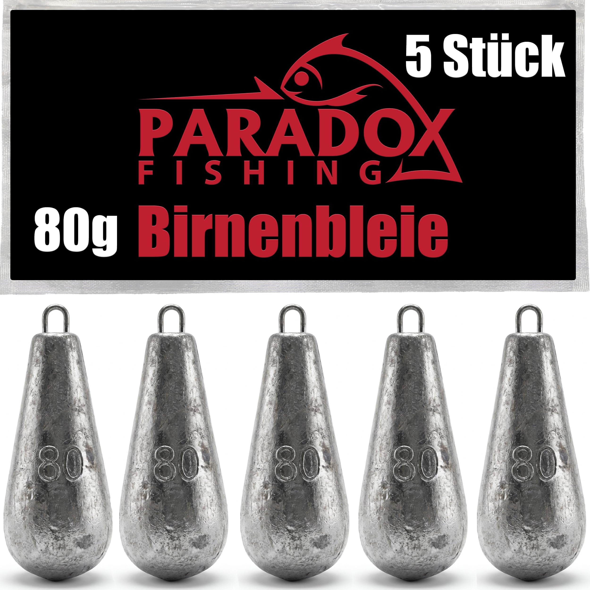 Paradox Fishing Zestaw ołowiu gruszkowego, 5 x 80 g, ołów, wędkarstwo, ołów, ciężarki, akcesoria wędkarskie