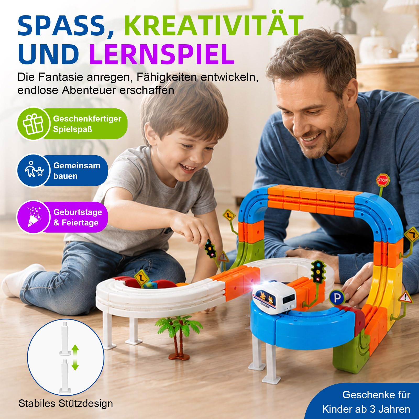145 PCS Eisenbahn Elektrisch Cube Track, 3D Schwerkrafttrotzendes Zug Set, DIY Zugstrecken Spielzeug, STEM Lernspielzeug & Geschenkidee für Kinder 3–8 Jahre, Kreatives Bauen Spielzeug