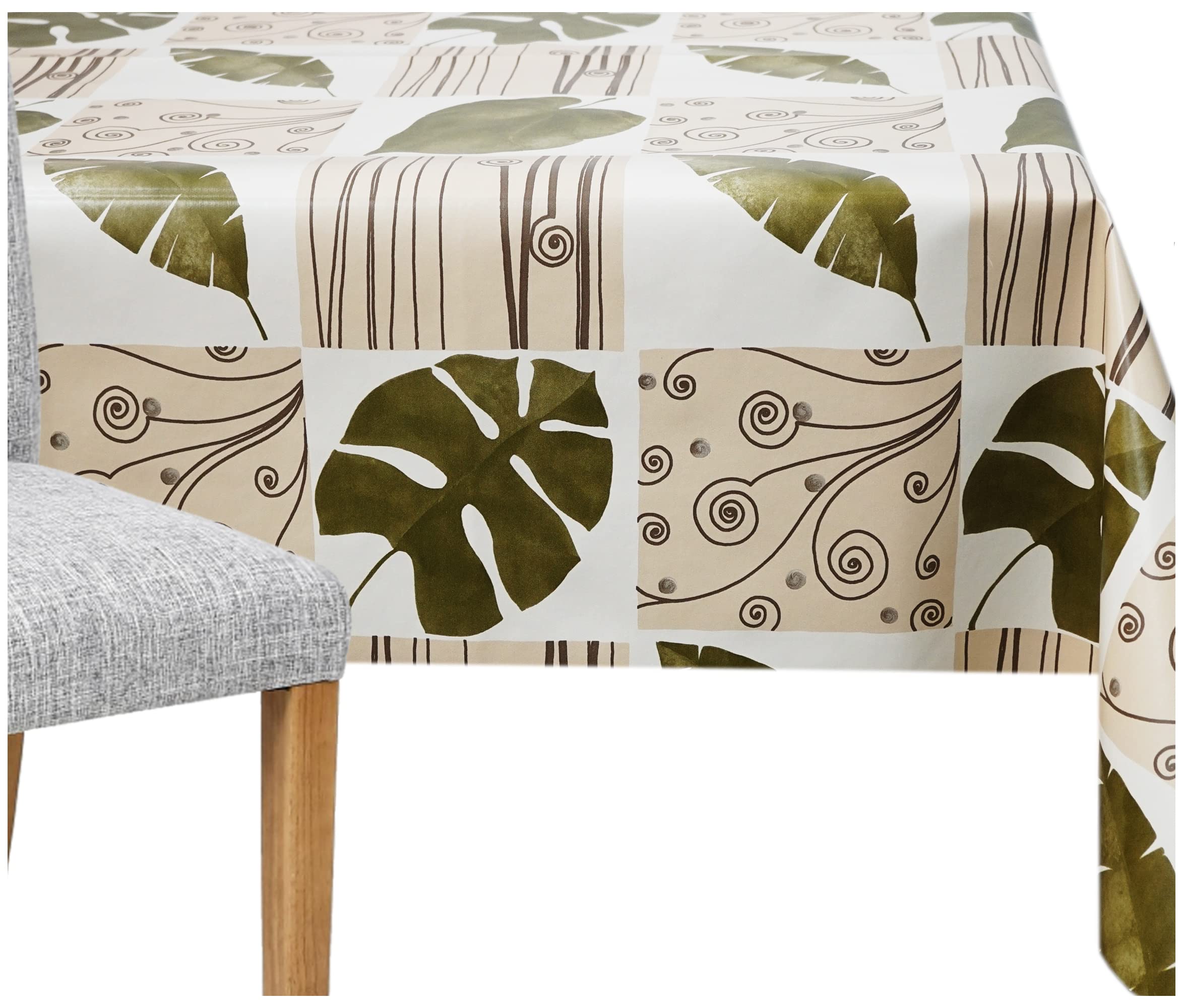 Rubber Leaf Wipe Clean Tablecloth PVC Table Cloth Vinyl Waterproof Fabric Table Protector For Kitchen Dining Table (140 x 140 cm)